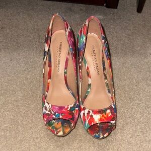 Christian Siriano Colorful Floral Peep Toe Heels
